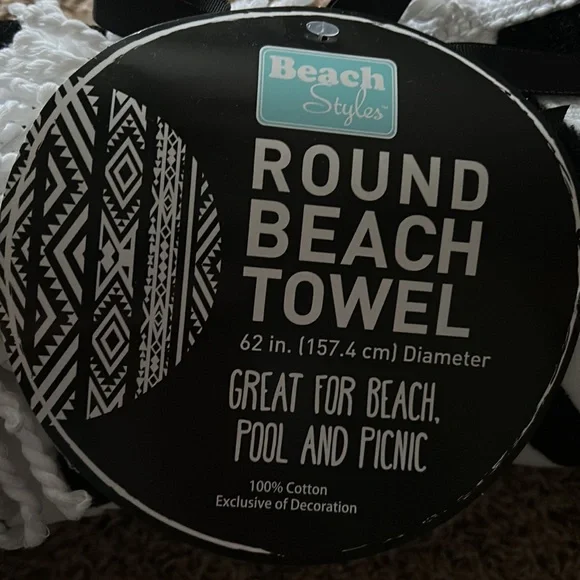 Round Beach Towel. Black-and-white. 62 inches in diameter. Brand new with tags. - Picture 2 of 2